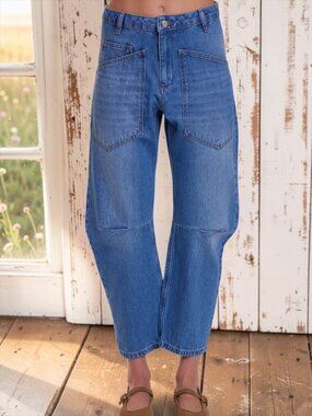 Secular Eastyn Barrel Leg Jean 26 Blue Trendy Cropped